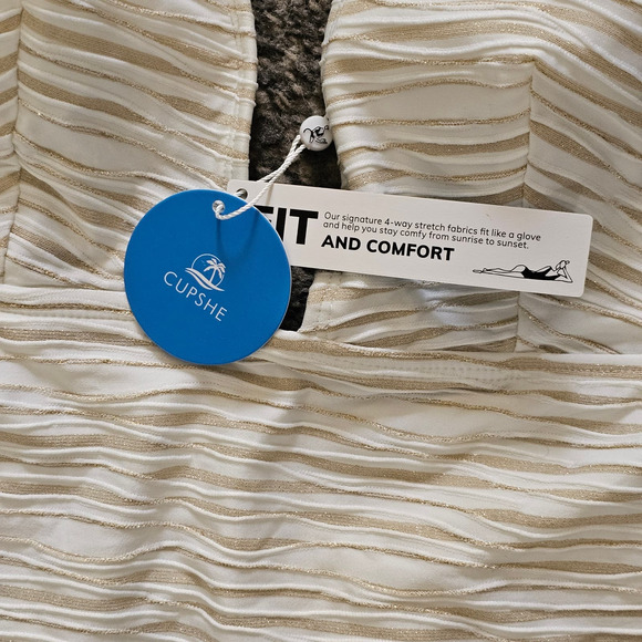 Cupshe One Piece Bathing Suit Size M Tan/White Gold Glitter - Picture 7 of 9